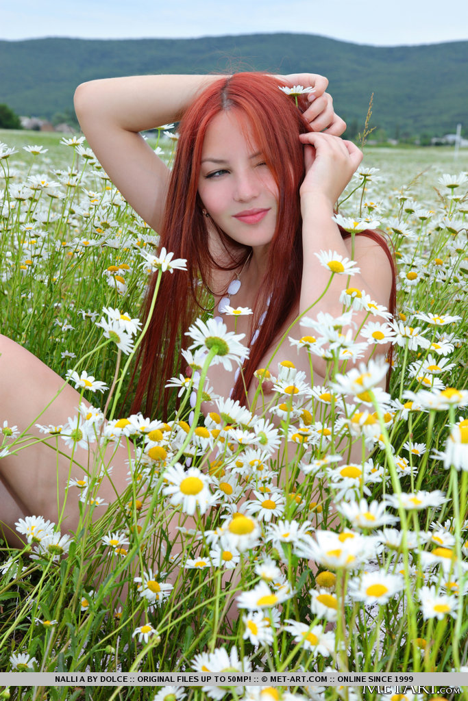 Pale redhead Nalli A showing off teeny tits & very hairy beaver in a field ポルノ写真 #428264891