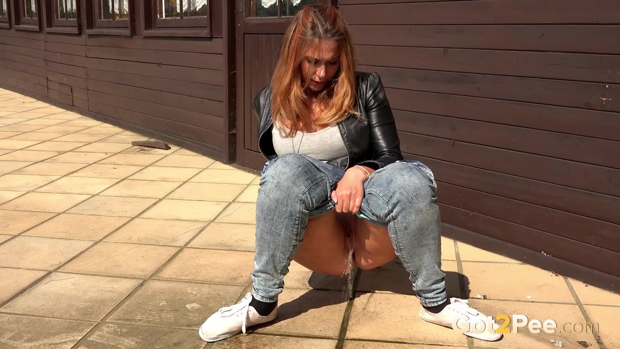 Ani Black finds the need to pee overwhelming and pisses on a public sidewalk porno foto #429128376