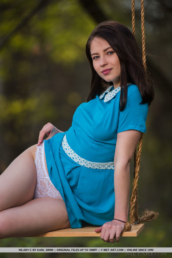 Young brunette Hilary C is encouraged to get naked on swing set in forest porno fotky #425338924