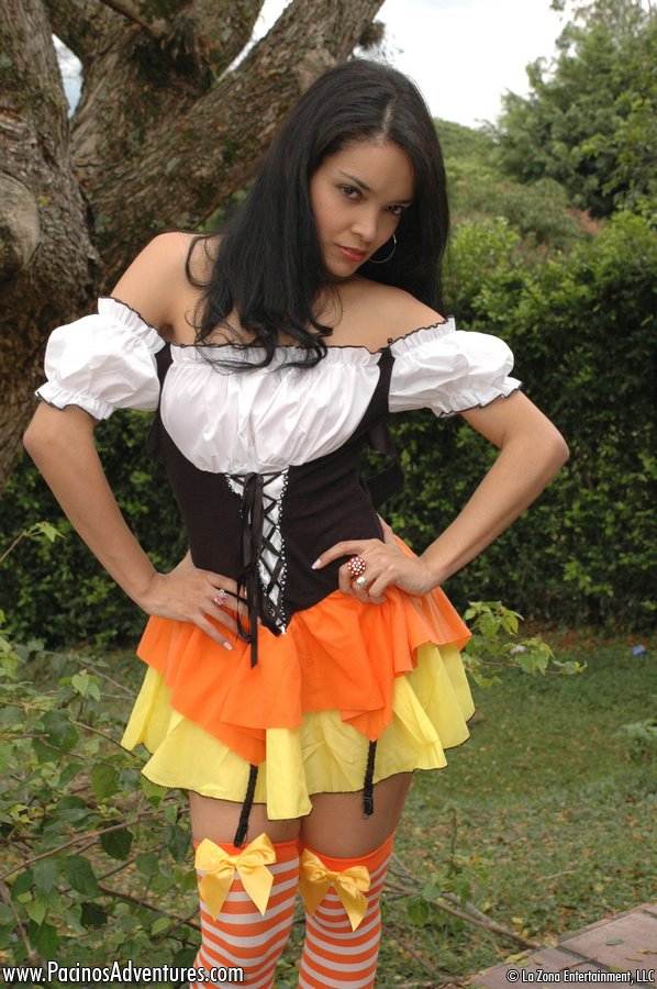 Cute brunette Savanna doffs a Halloween outfit before pleasuring her pussy porn photo #423376501