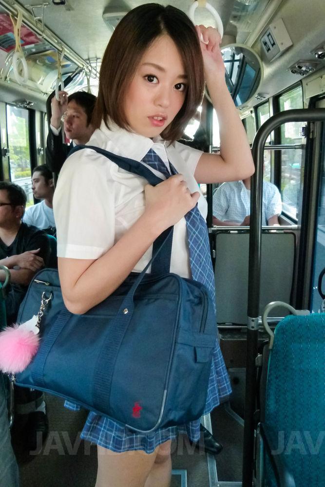 Japanese student Yuna Satsuki is groped on a bus before sucking cock porn photo #423455330