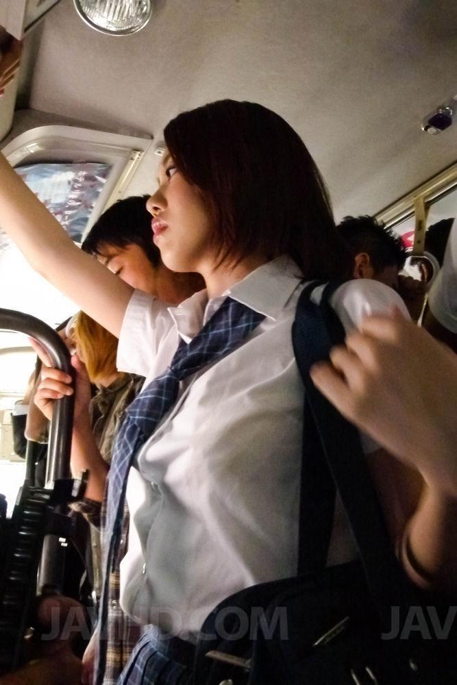 Japanese student Yuna Satsuki is groped on a bus before sucking cock porn photo #423455334