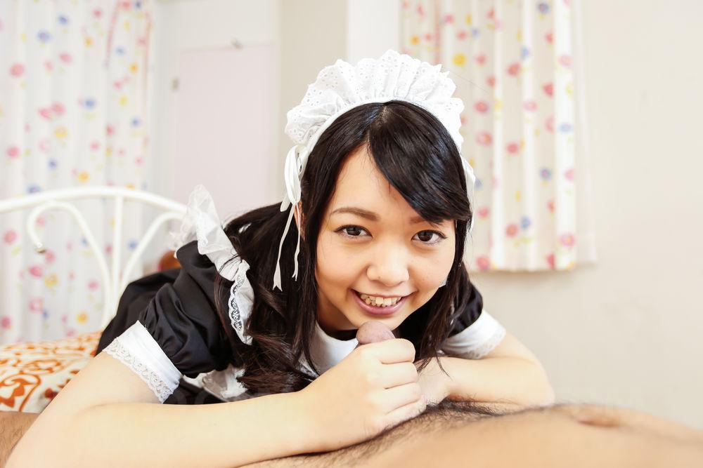 Hikaru Morikawa Asian maid licks balls and dong before frigging porn photo #427099398