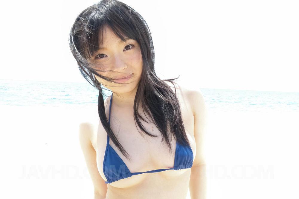 Hina Maeda Asian gives blowjob and rubs tool with feet on beach foto porno #427466257