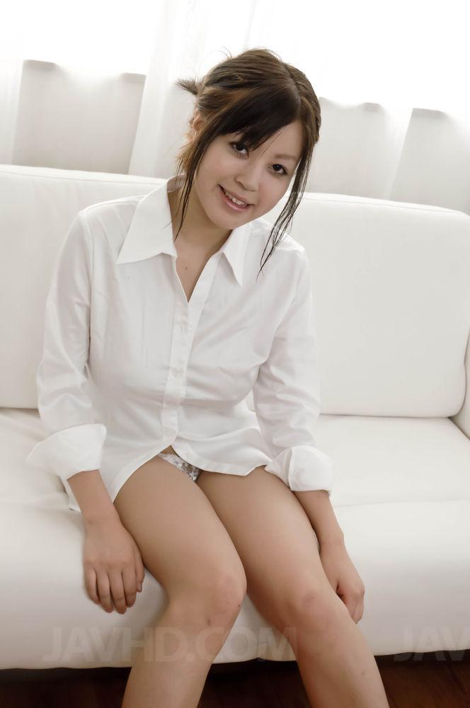 Japanese cutie Sara gives a blowjob while wearing a blouse and lace panties porn photo #426808806