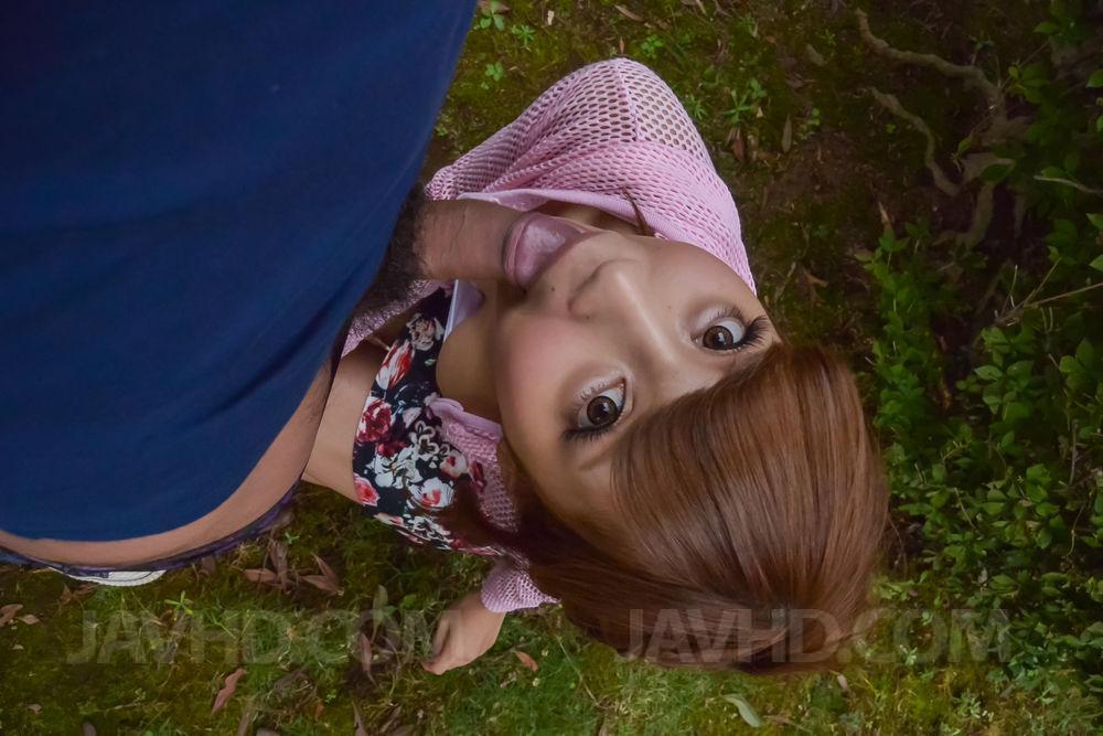 Anna Anjo Asian in cute outfit is happy to suck boner in nature foto porno #424037482