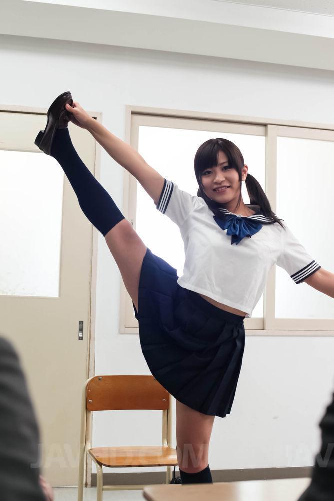 Aika Hoshino Asian flexible takes uniform off and sucks boner foto porno #424267061