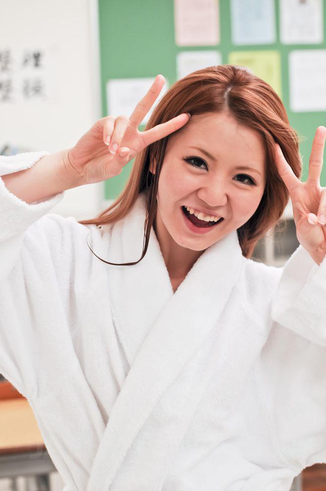Redheaded Japanese student Sakamoto Hika gets naked in socks in a classroom foto porno #423940256
