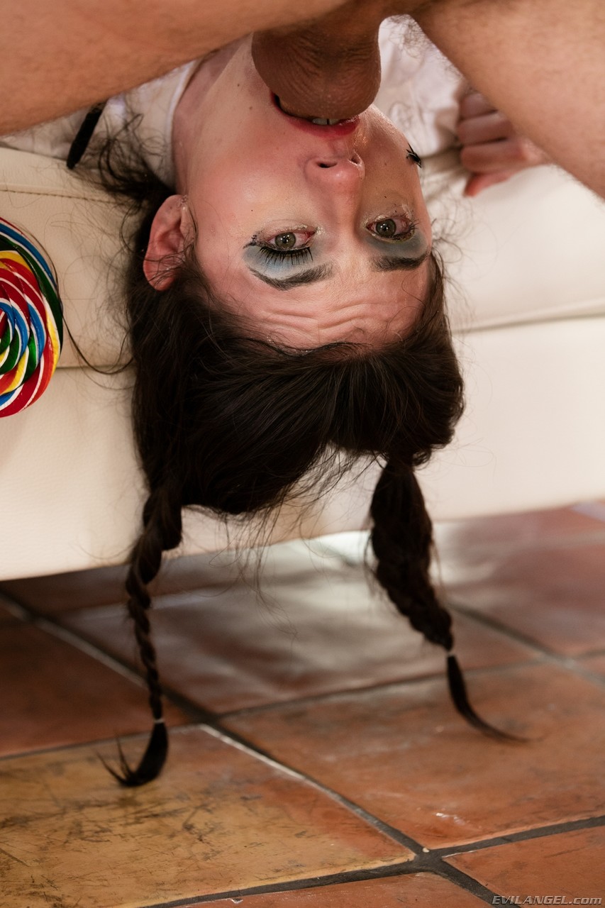 Young looking girl Lucie Cline gets endures facial abuse in braided pigtails porn photo #422763508