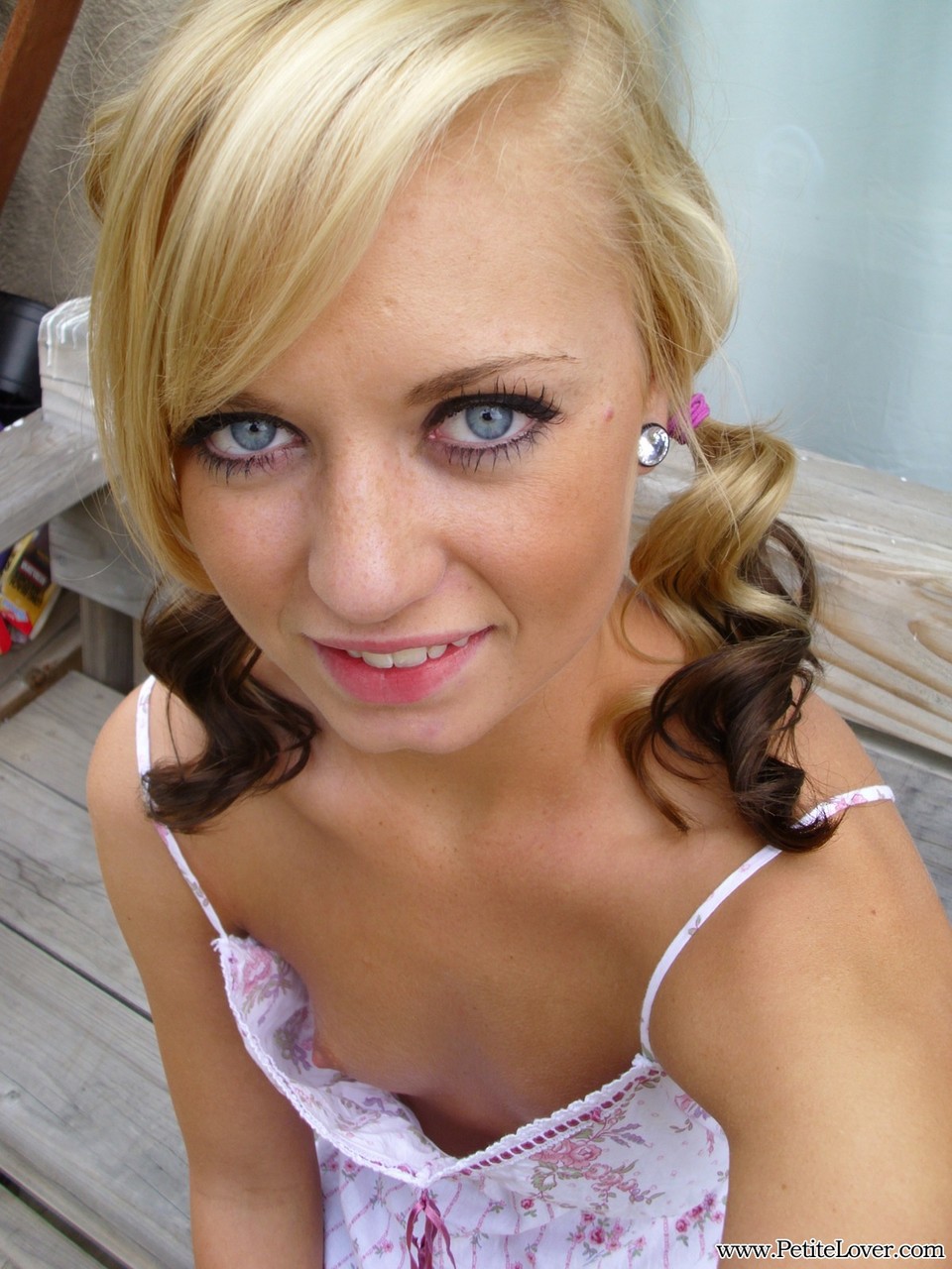 Cute blonde Tiff in pigtails showing off her wee small tits & tiny bald pussy foto porno #428478636
