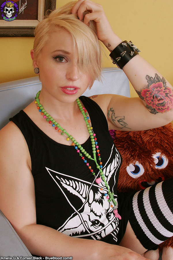 Blonde punk Eidyia dildos her yummy pussy in striped thigh highs 色情照片 #427855673 | Barely Evil Pics, Eidyia, Tattoo, 手机色情