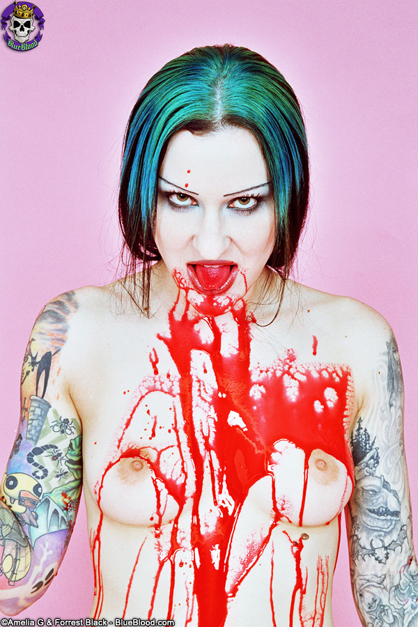 Red spattered pale vampire beauty with great tattoos foto porno #426614781