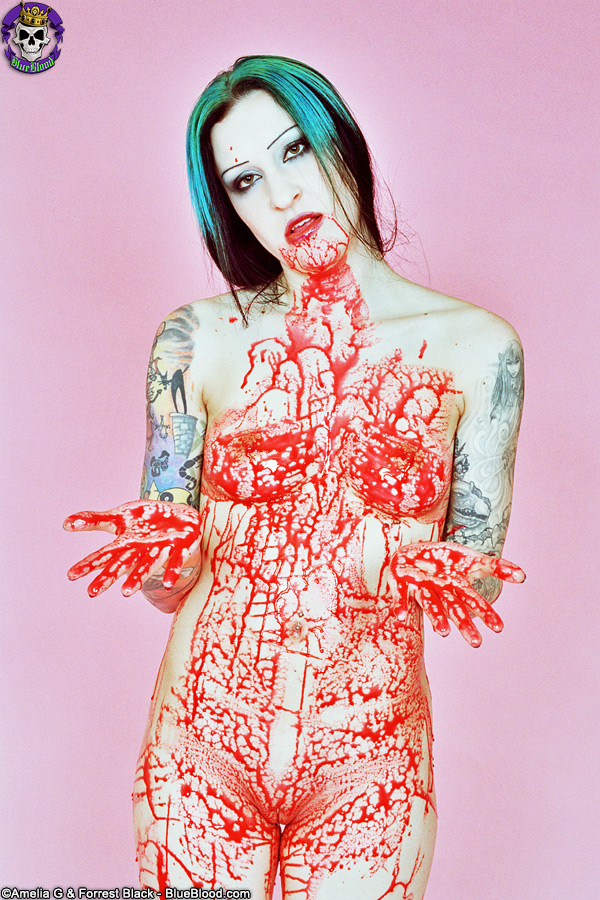 Red spattered pale vampire beauty with great tattoos foto porno #426614785