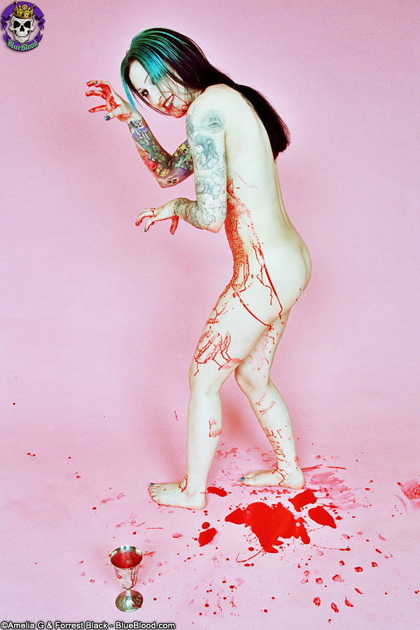 Red spattered pale vampire beauty with great tattoos foto porno #426614799