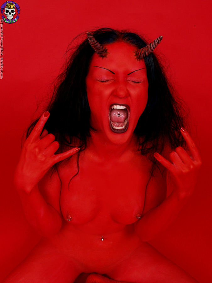 Red demon slut fucks self with devil dildo porn photo #426839689