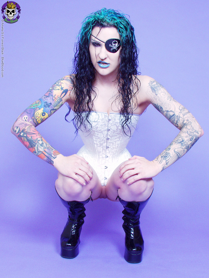 Gothic tattooed pirate girl smirks sexy porn photo #426648046