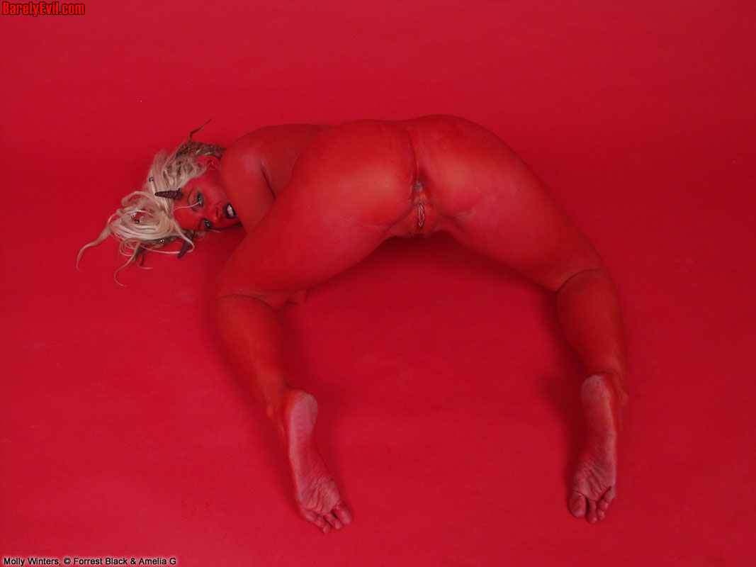 Naked chick Molly Winters sports devil horns while assuming the lotus position porn photo #423251682