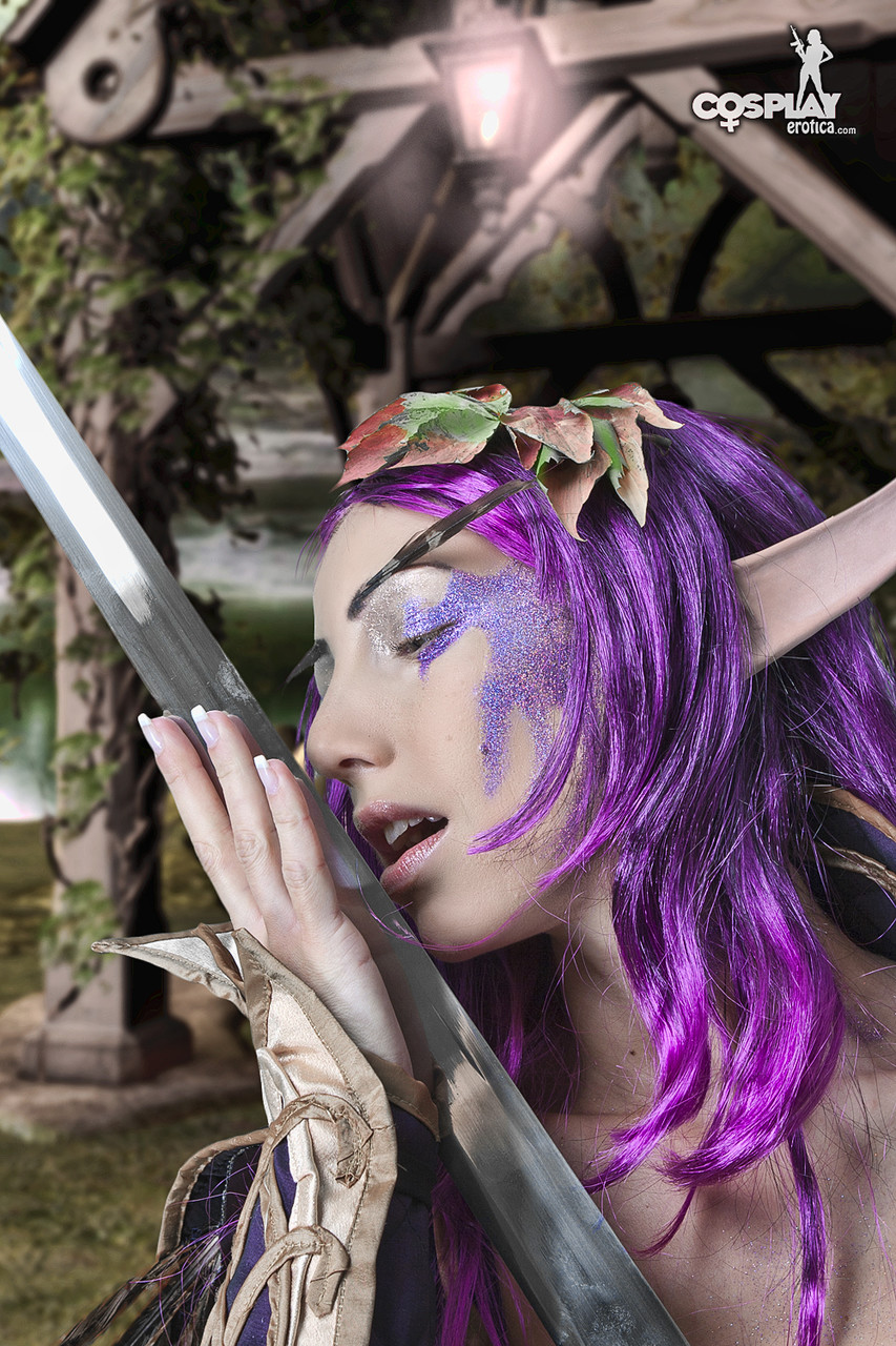 Caucasian girl gets removes her Night elf cosplay clothing photo porno #428624831