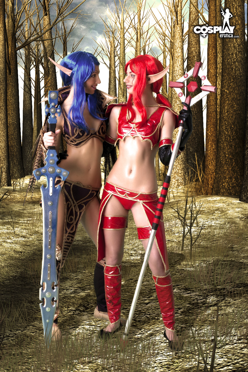 Lesbian cosplayers fondle each other during a fantasy shoot foto porno #422836474