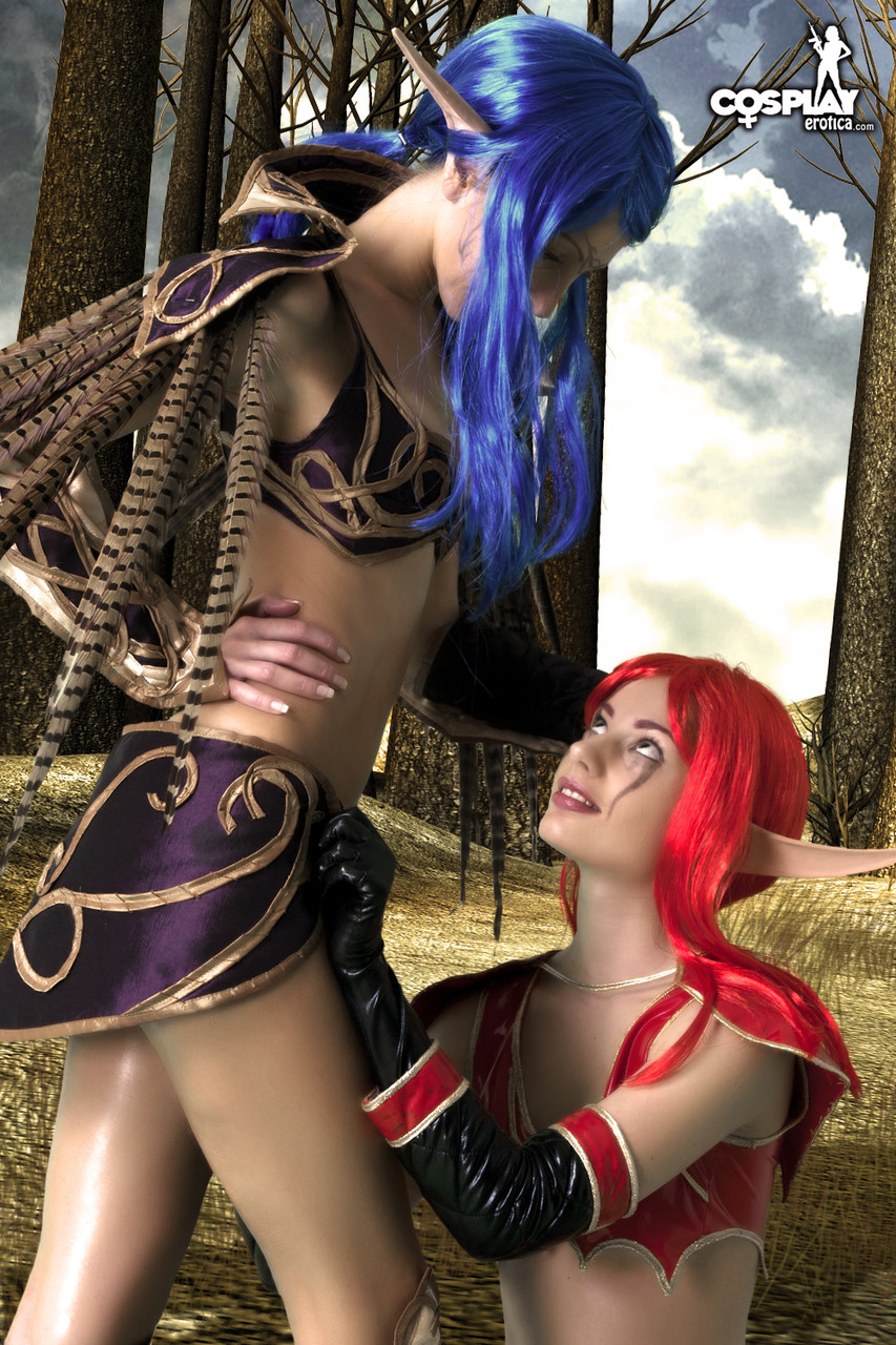Lesbian cosplayers fondle each other during a fantasy shoot photo porno #423087471