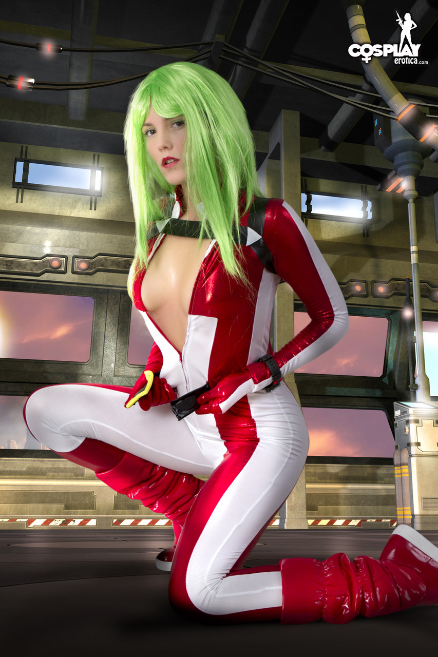Cosplayer sports green hair while releasing her perky tits from her outfit порно фото #423221567