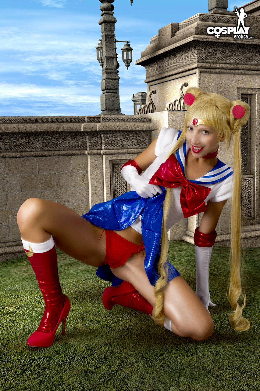 Cute girl models a Sailor Moon outfit before exposing herself foto porno #423055363
