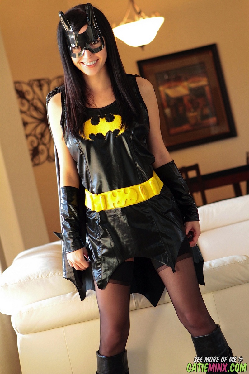 Dark haired chick Catie Minx takes off a Batman suit to model in the nude porn photo #426944428