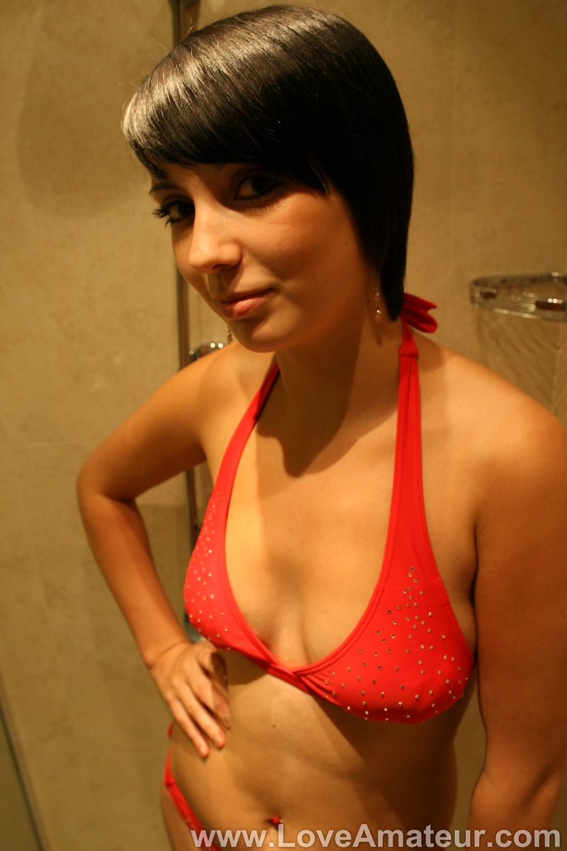 First timer Miss Kelly releases her breasts from a bikini top in a shower porn photo #428844097
