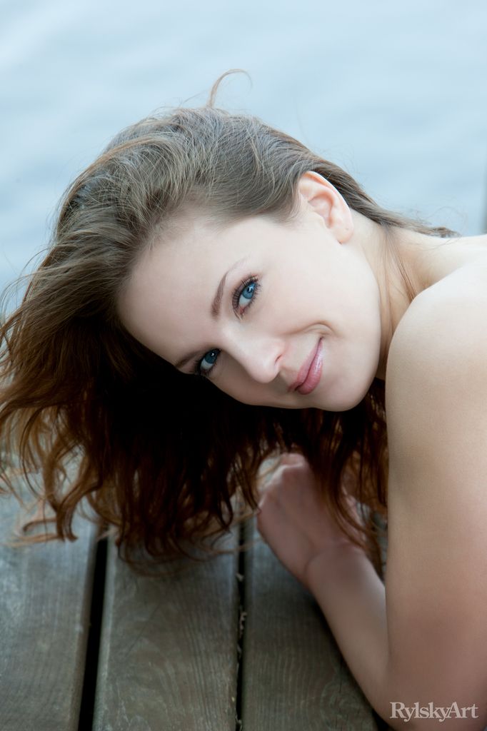 Euro model Ilze wears a smile on pretty face during nude posing on dock foto porno #425935397