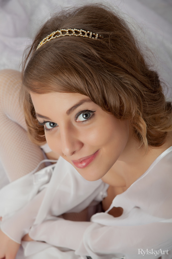 Sweet teen girl has the look of an angel while posing in just white nylons porn photo #427861096