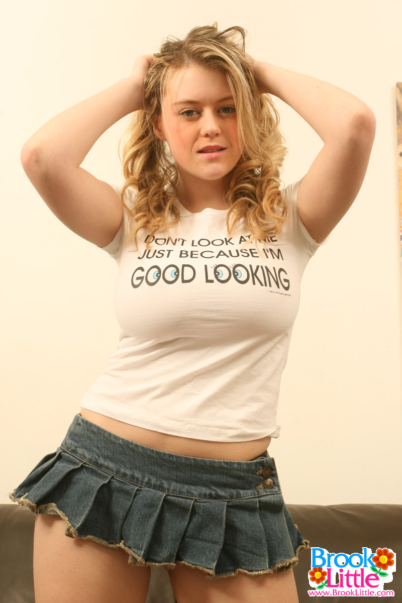 Blonde Hottie Brook Little Undressing To Flaunt Her Huge Big Tits Posing Nude