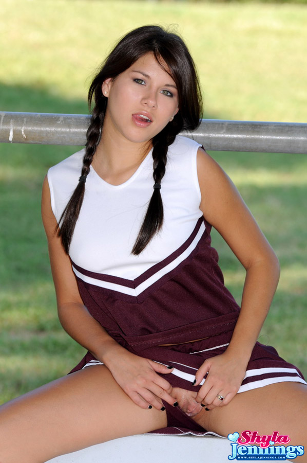 Pretty Cheerleader Shyla Jennings Casually Exposes Her Snatch And Nice Tits