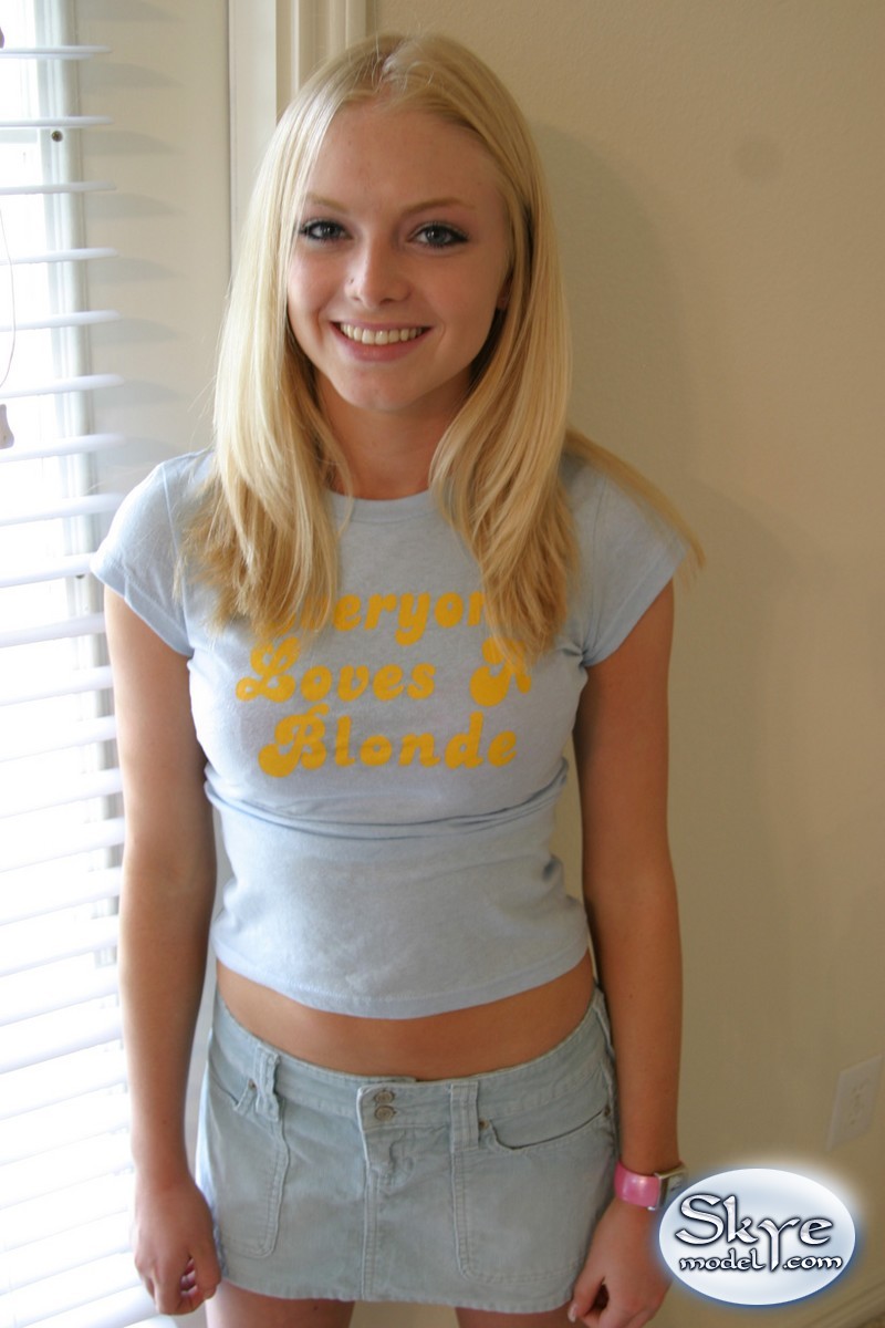 Blonde amateur Skye Model models by herself in a short skirt foto porno #428753241