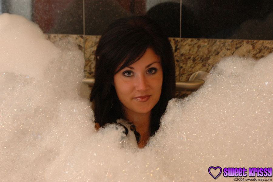 Brunette amateur Sweet Krissy models in the nude during a bubble bath porn photo #427360485