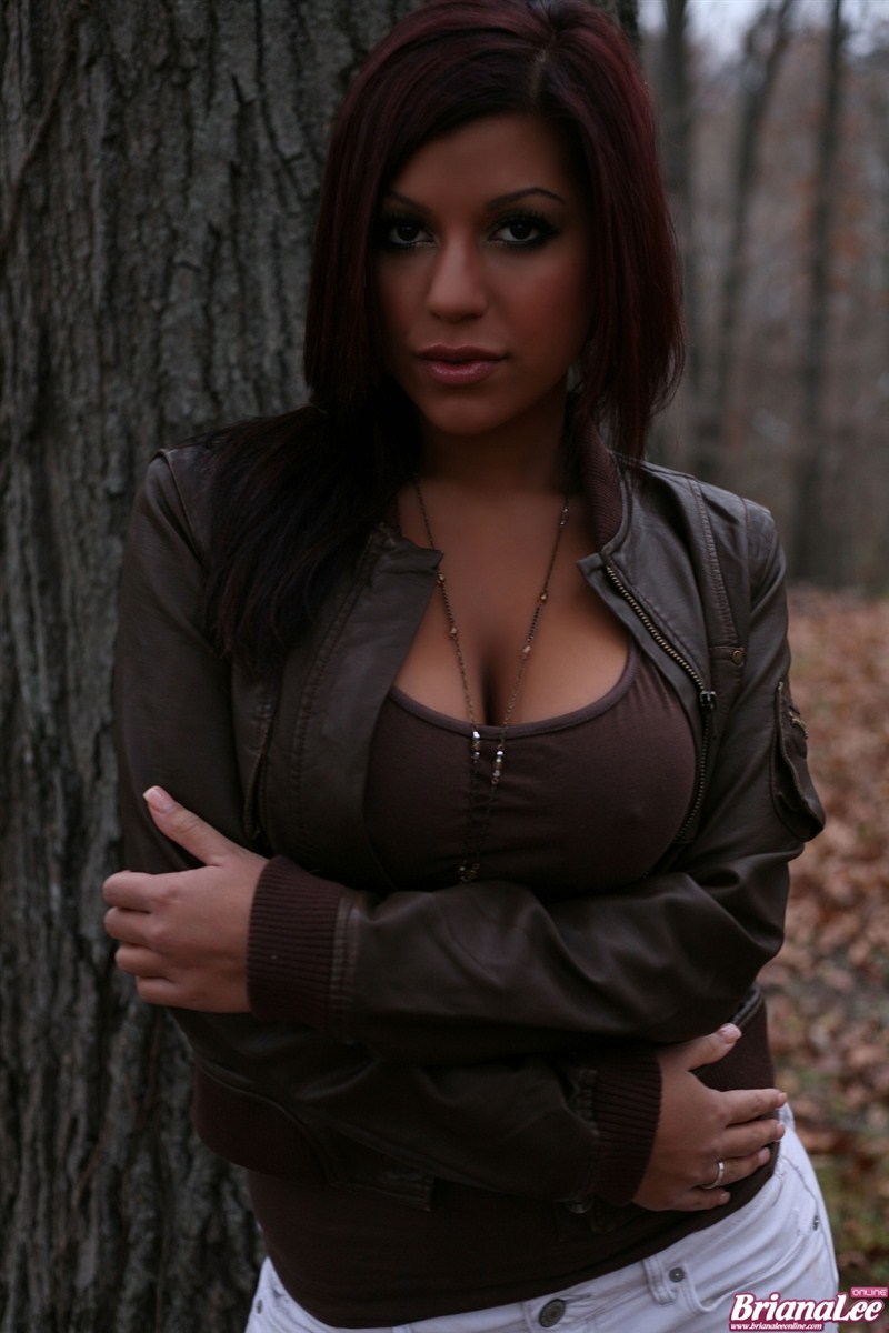 Amateur model Briana Lee exposes her breasts and butt while in the woods porn photo #428595187