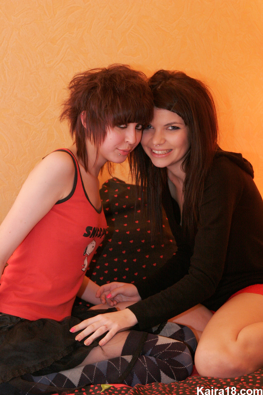 Cute teens Kaira 18 & Kate indulge in light lesbian play on a bed porn photo #426524405