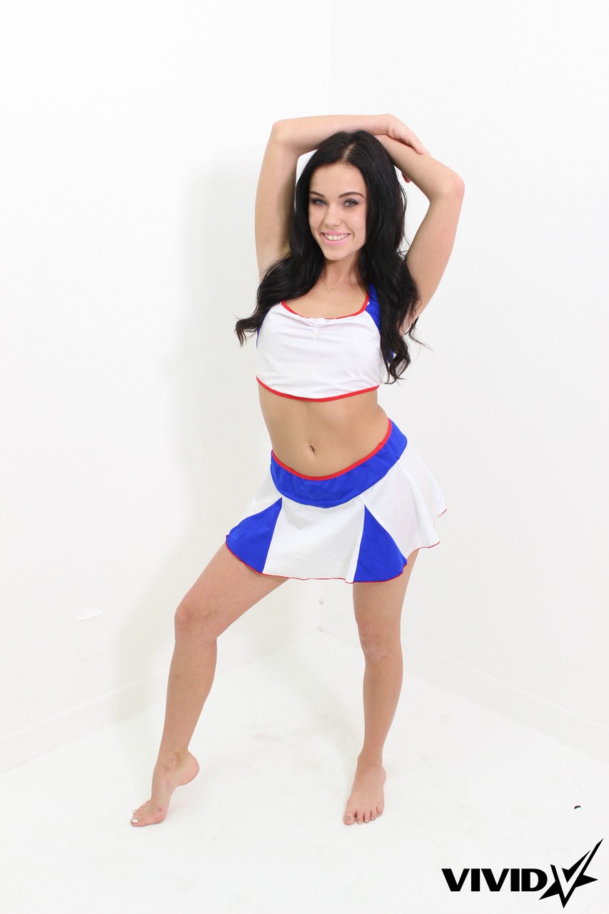 Dark-haired cheerleader Megan Rain works her phat ass while getting naked foto porno #422749919