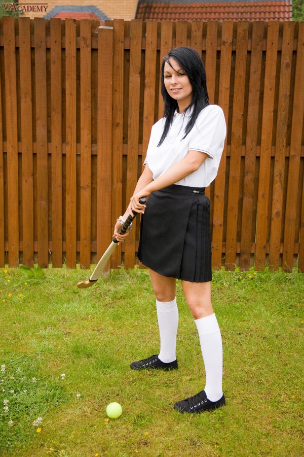 Schoolgirl Sky gets naked in knee socks after playing field hockey 色情照片 #426800323