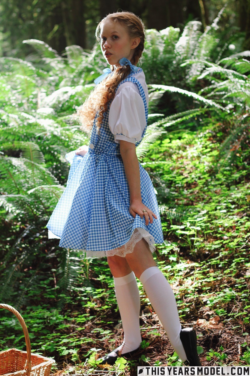 Charming redhead teen Dolly Little gets naked in white socks while in a forest 色情照片 #424056416