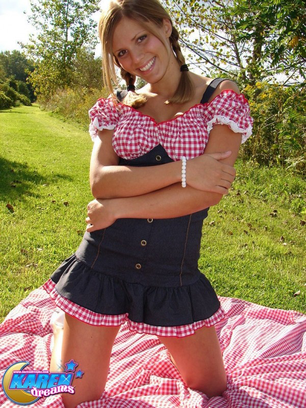 Smiley amateur teen Karen gets down and naughty at the picnic porn photo #427828183