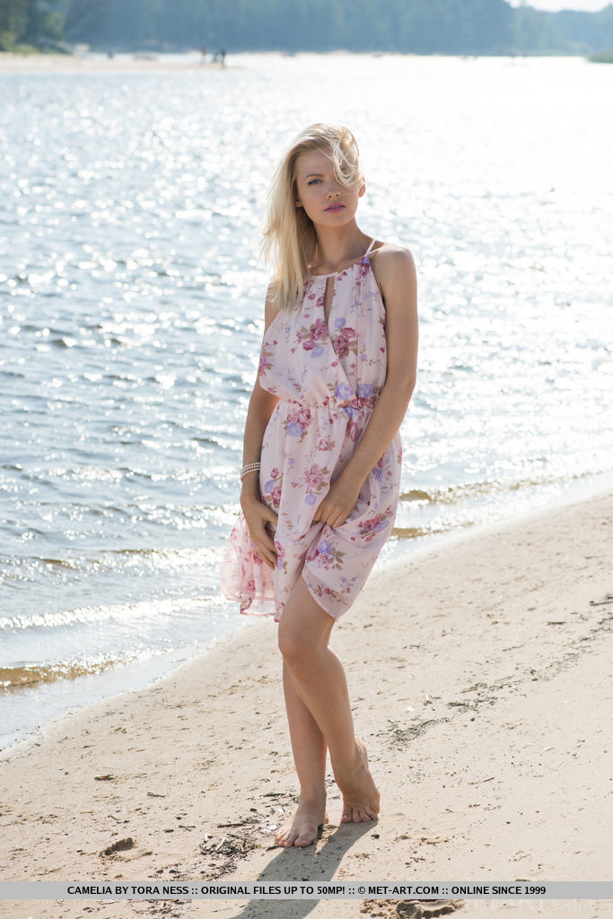 Blonde solo model slips off her dress and panties at the beach 포르노 사진 #425575638 | Met Art Pics, Camelia, Beach, 모바일 포르노