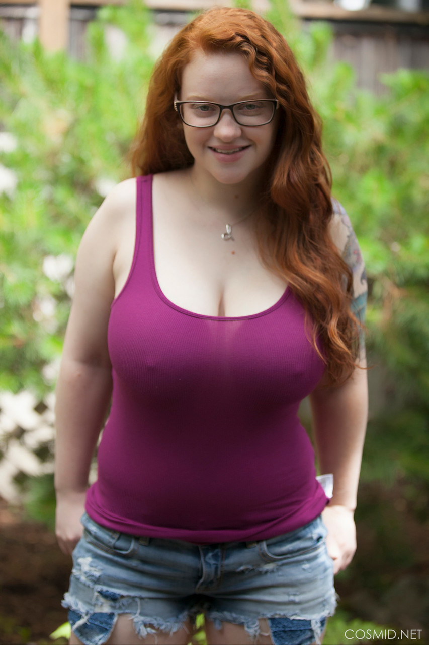 Natural redhead teen exposes her thick body and big saggy boobs in the woods porn photo #424274751