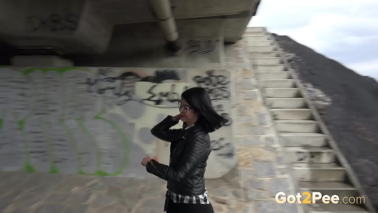 Dark haired girl Dee pulls down her leggings for a pee on concrete stairs porn photo #428726558 | Got 2 Pee Pics, Dee, Public, mobile porn