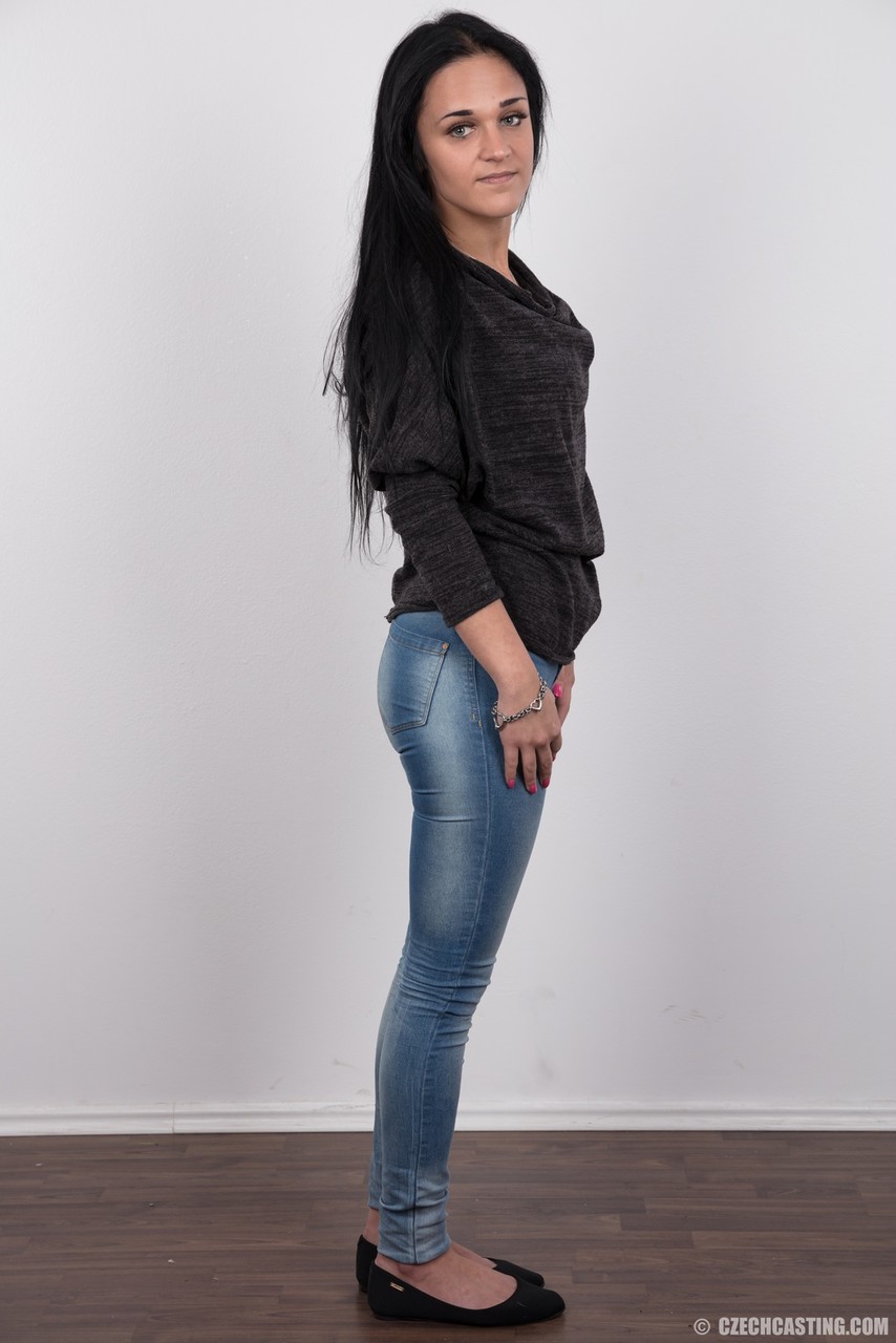 Pretty black haired Lucka peels off her tight jeans and show closeup nipples porno fotky #428153401