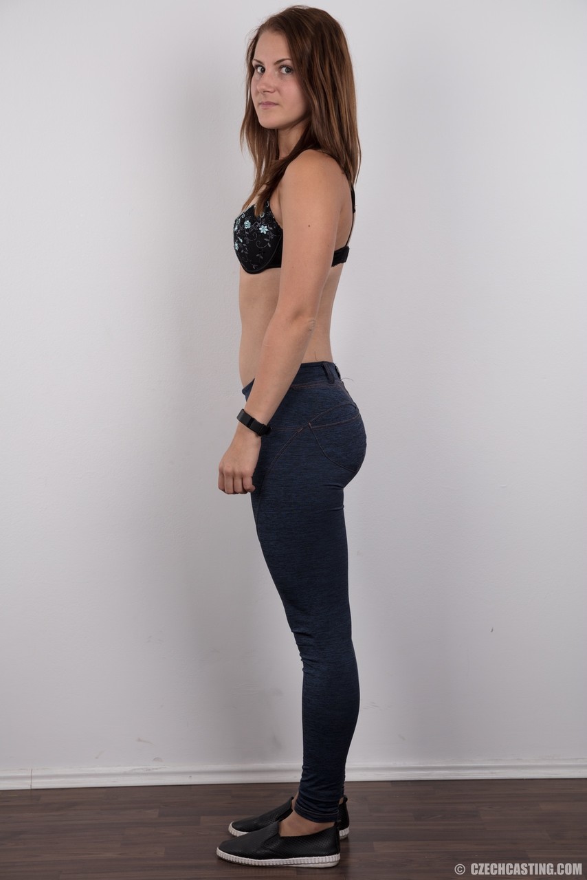 Slender amateur model Kristyna removes her jeans to show her slim body naked foto porno #424769651