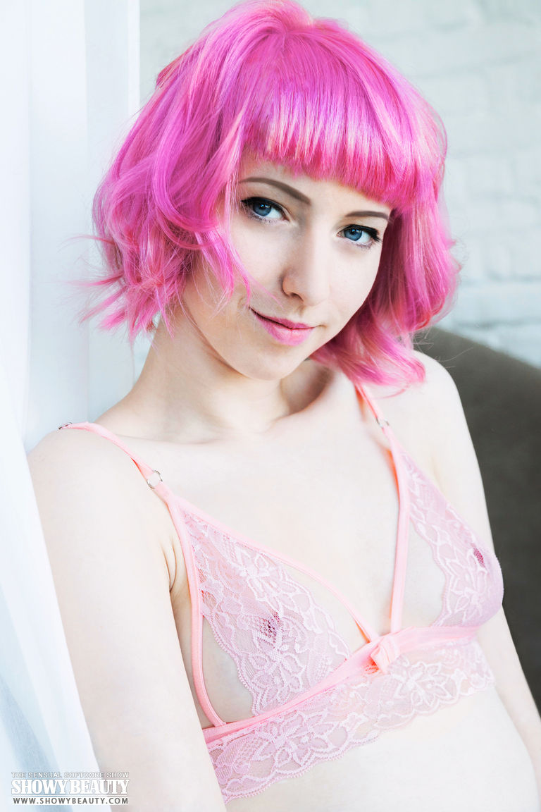Pink haired young Cake in sheer underwear spreading pussy lips wide ポルノ写真 #425547958