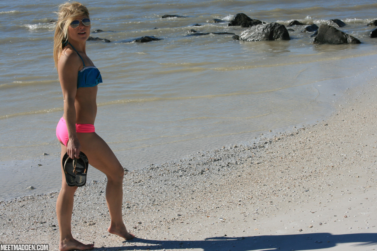 Blond amateur Meet Madden goes for a walk on the beach and boardwalk in bikini porn photo #428437455