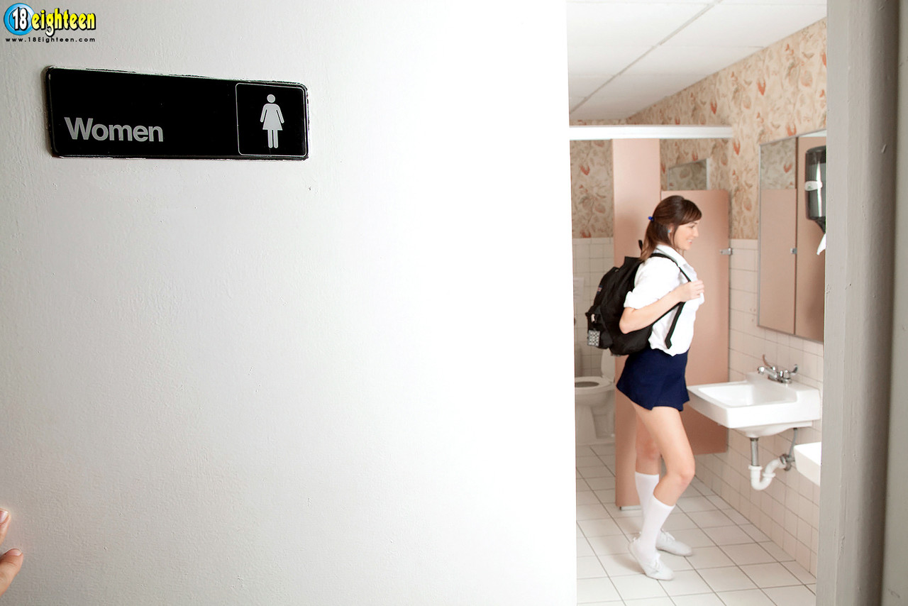 18 year old schoolgirl sets her hot body loose in the school washroom porn photo #424117285