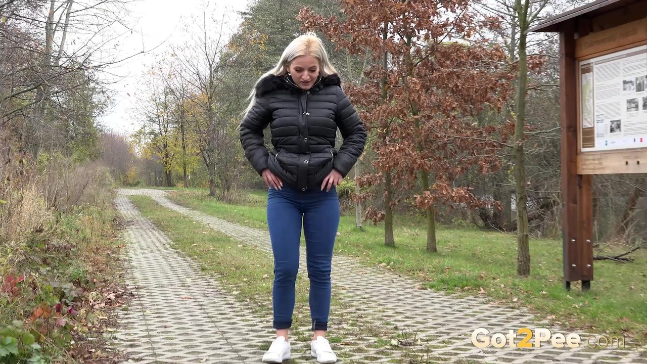 Blonde European pisses on a path on a trail photo porno #425147670