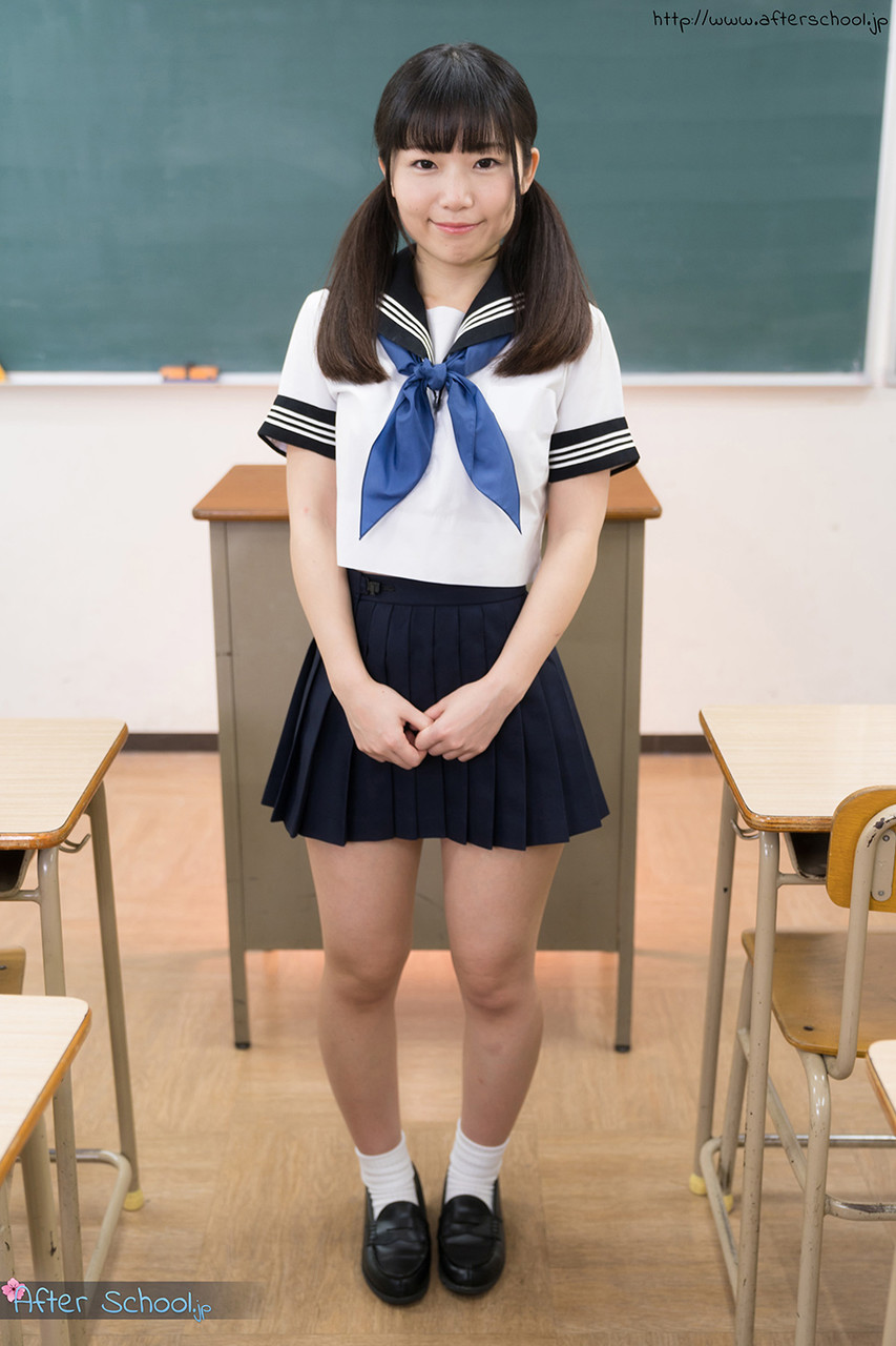 Tiny titted Japanese schoolgirl undressing to stand naked in the classroom porn photo #423916697